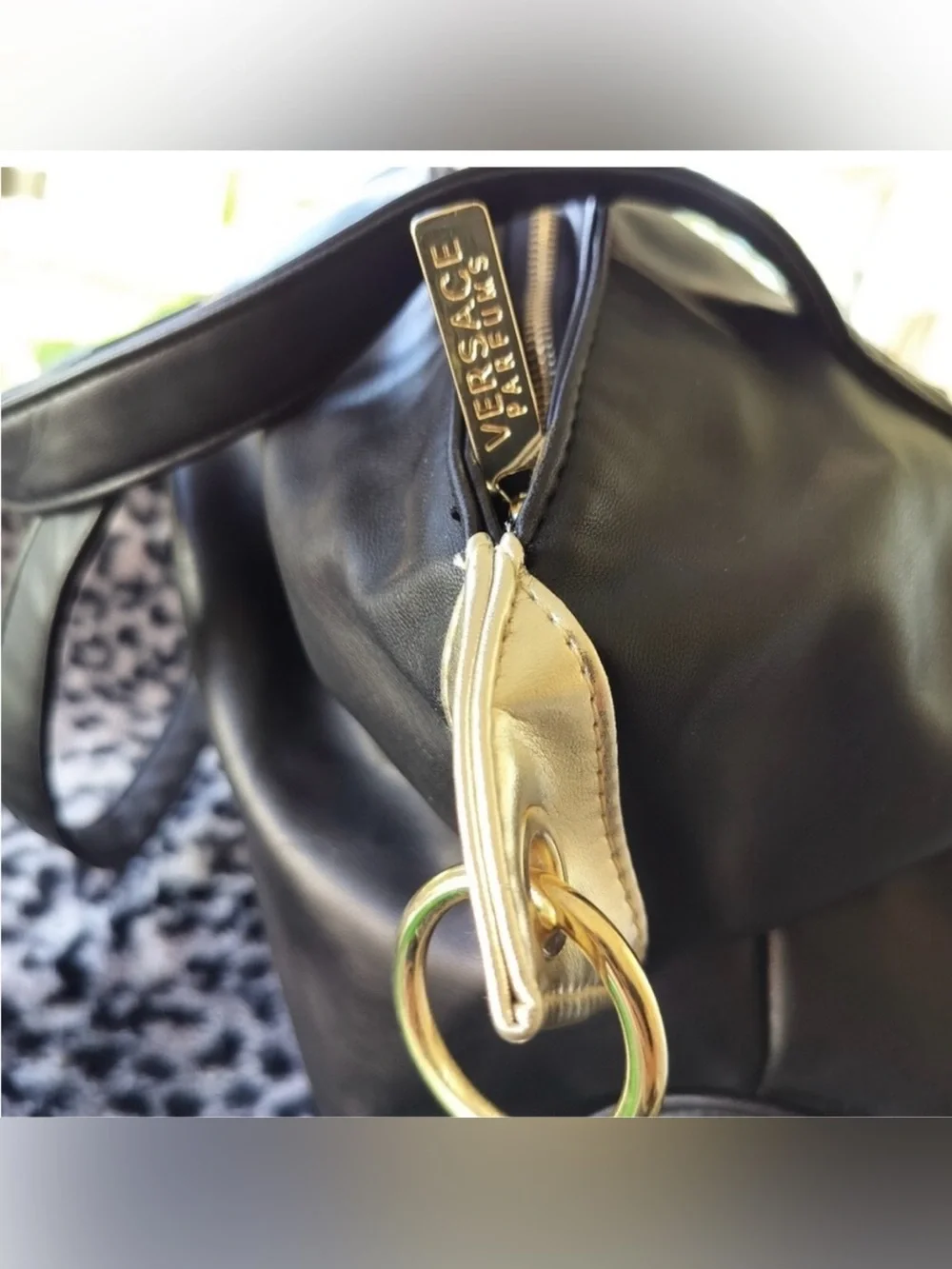 Versace Perfumes Black Tote with Gold Plaque